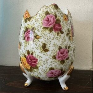 Easter Egg Porcelain Vase Formalities by Baum Brothers Chintz Roses Pink 6" H